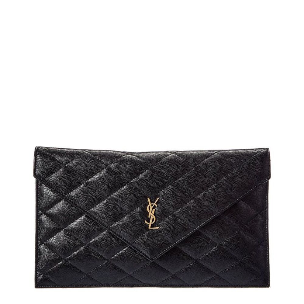 Saint Laurent Quilted Leather Pouch, Black